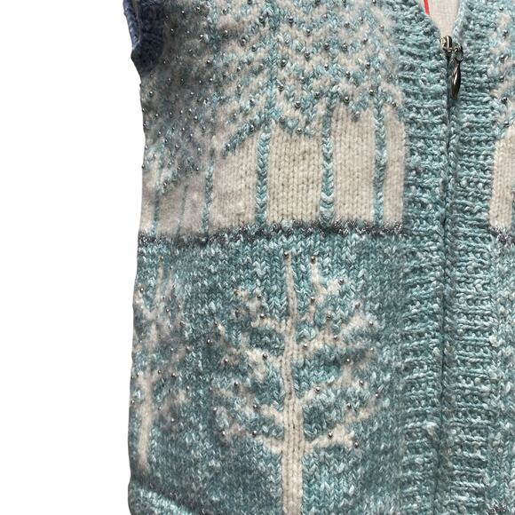 Vintage Marisa Christina Womens Size PS Pastel Knit Tree Print Knit Zip Up Vest - Picture 2 of 5